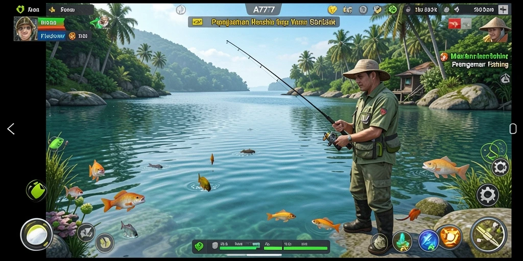 Tampilan gameplay A7777 yang memukau dengan aktivitas memancing yang menyenangkan.