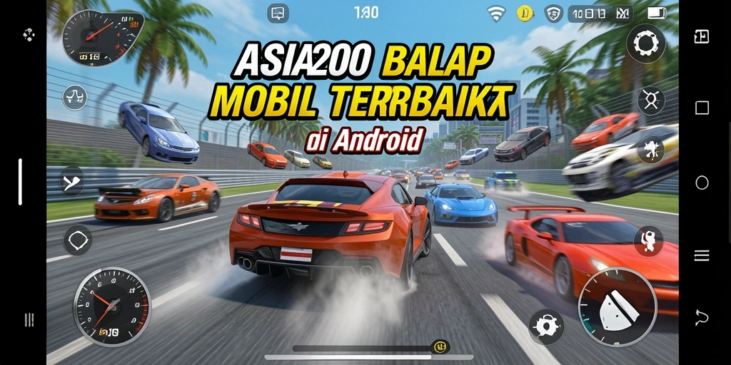 Tampilan gameplay ASIA200 yang mendebarkan di lintasan balap.
