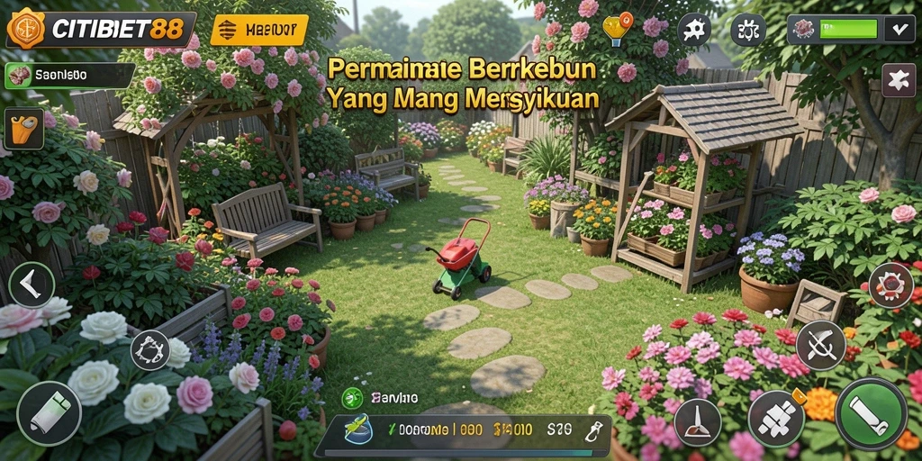 Tampilan gameplay menarik pada CITIBET88 yang menampilkan kebun subur.