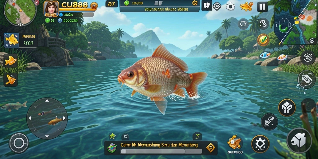 Tampilan gameplay CU888 dengan aksi memancing yang seru.