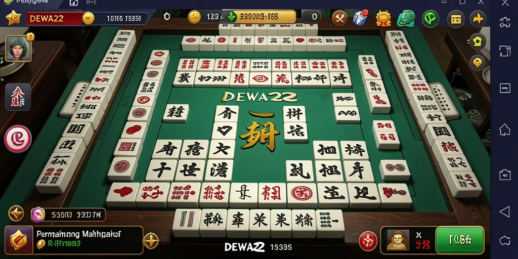 Tampilan gameplay seru di DEWA22 dengan ubin Mahjong berwarna-warni.