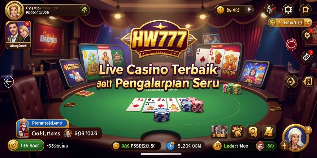 Tampilan gameplay HW777 yang menampilkan dealer live dan suasana kasino yang nyata.