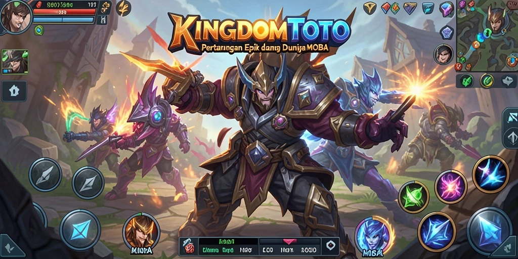 Tangkapan layar utama dari gameplay seru KINGDOMTOTO dalam pertempuran MOBA.