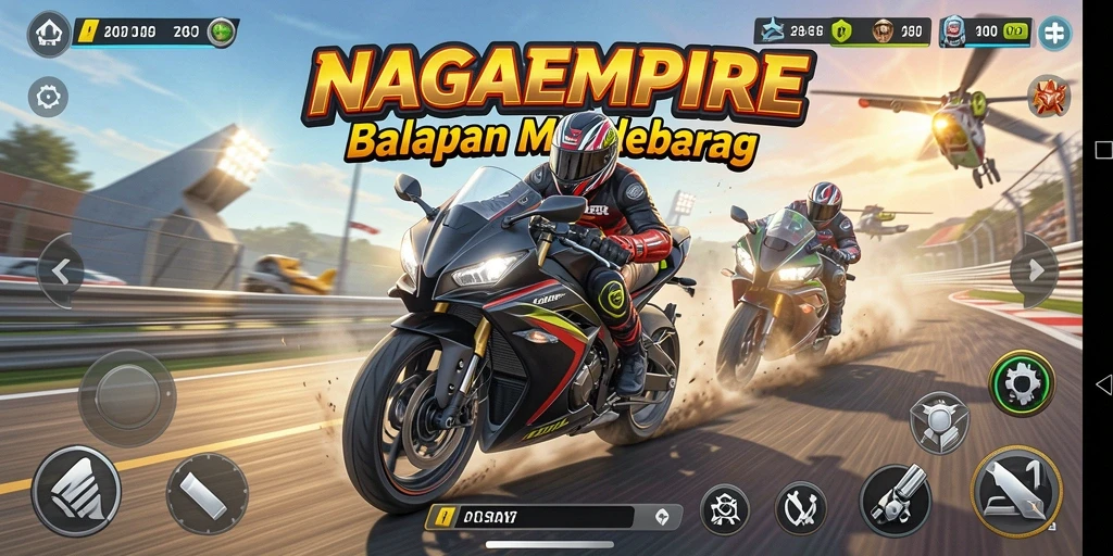 Screenshot menampilkan aksi balap motor yang intens di NAGAEMPIRE.