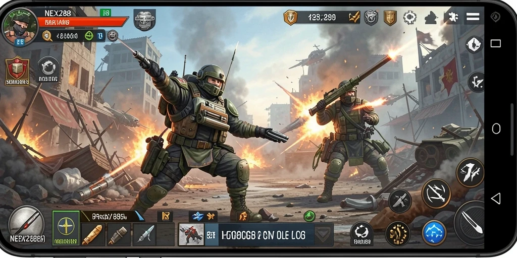 Screenshot gameplay NEX288 yang menunjukkan strategi dan pertempuran epik.