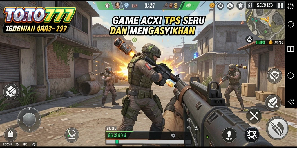 Screenshot TOTO777 menunjukkan aksi intens dalam gameplay TPS yang seru.