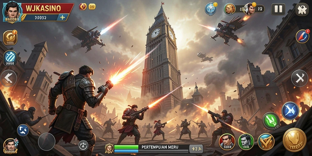 Screenshot gameplay WJKASINO menampilkan aksi seru dalam Tower Defense.
